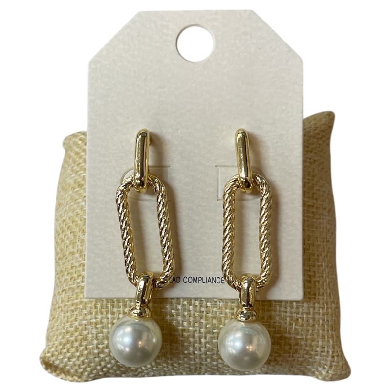 HE4382 ROPE LINK PEARL DROP DANGLE EARRINGS