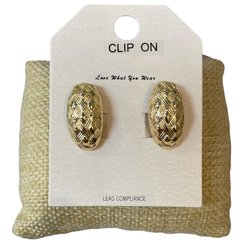 HE4386 WOVEN PATTERN OVAL CLIP ON EARRINGS