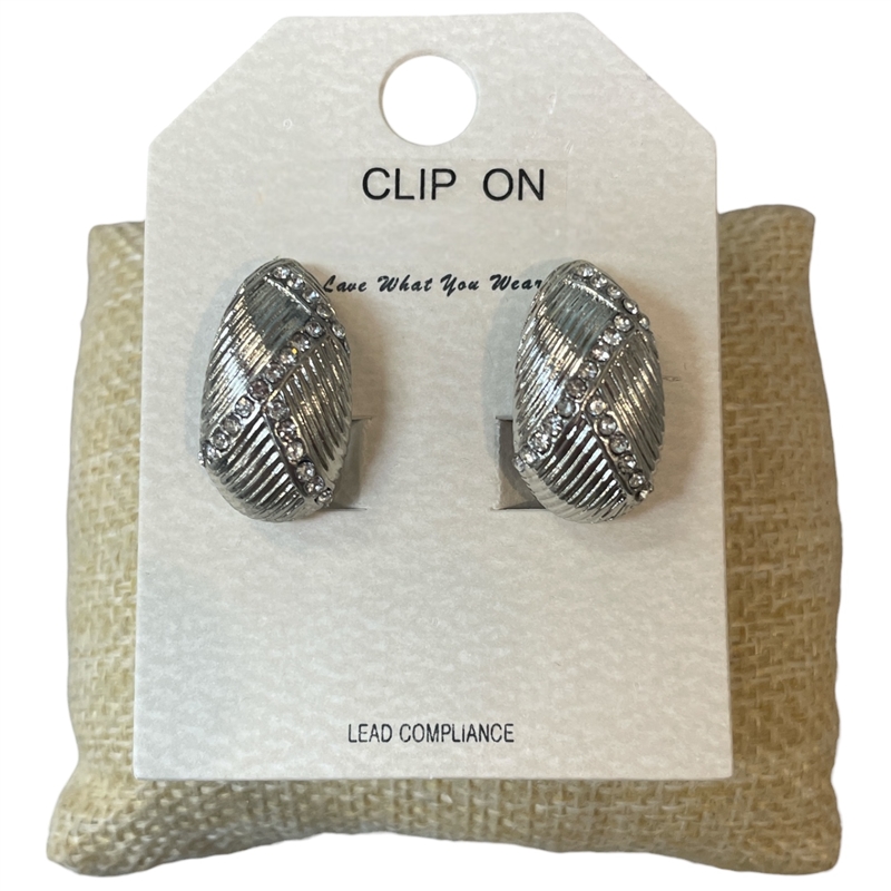 HE4389 RHINESTONE PATTERN OVAL CLIP ON EARRINGS