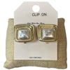 HE4391 GOLD & SILVER PATTERN SQUARE CLIP ON EARRINGS