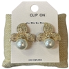 HE4393 PEARL DROP RHINESTONE FLOWER CLIP ON EARRINGS