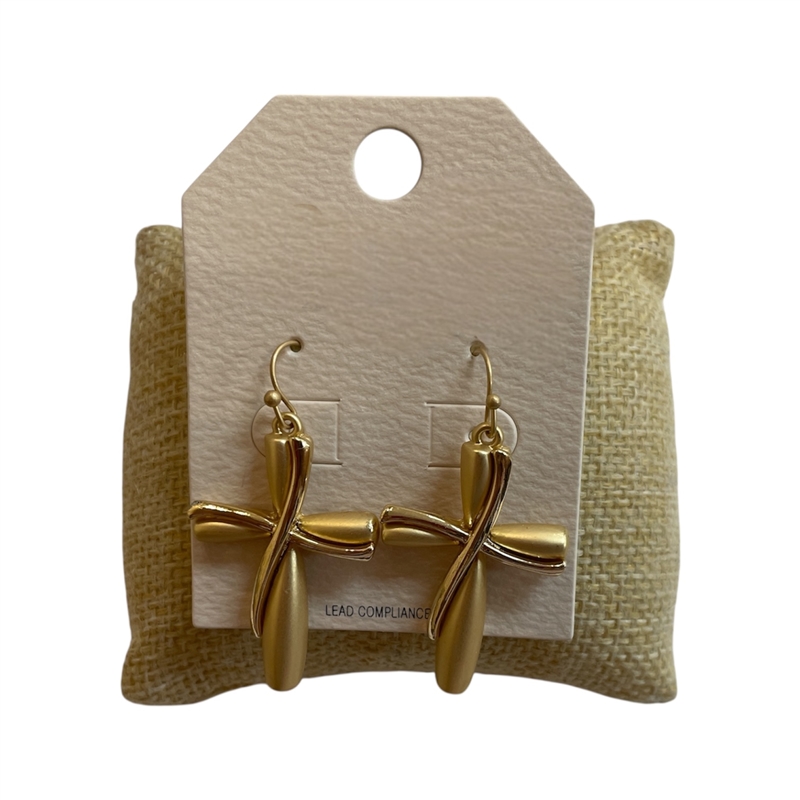 HE4405 MATTE & SHINY HUGGING CROSS DANGLE EARRINGS