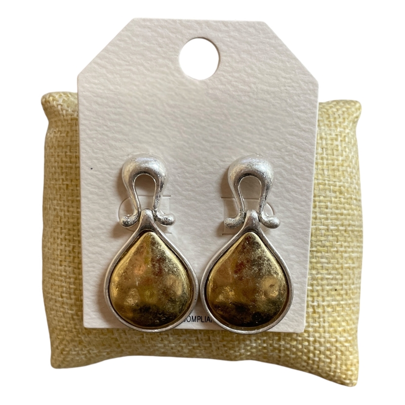 HE4417 MATTE TWO TONE HAMMERED TEARDROP POST EARRINGS