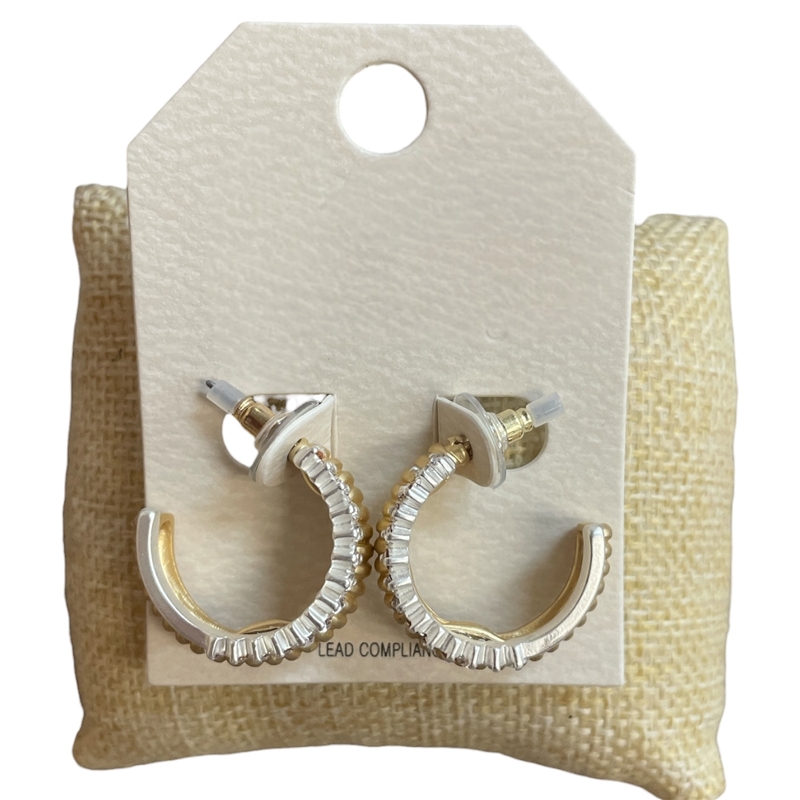 HE4443 TWO TONE DOUBLE HAMMERED OPEN HOOP EARRINGS