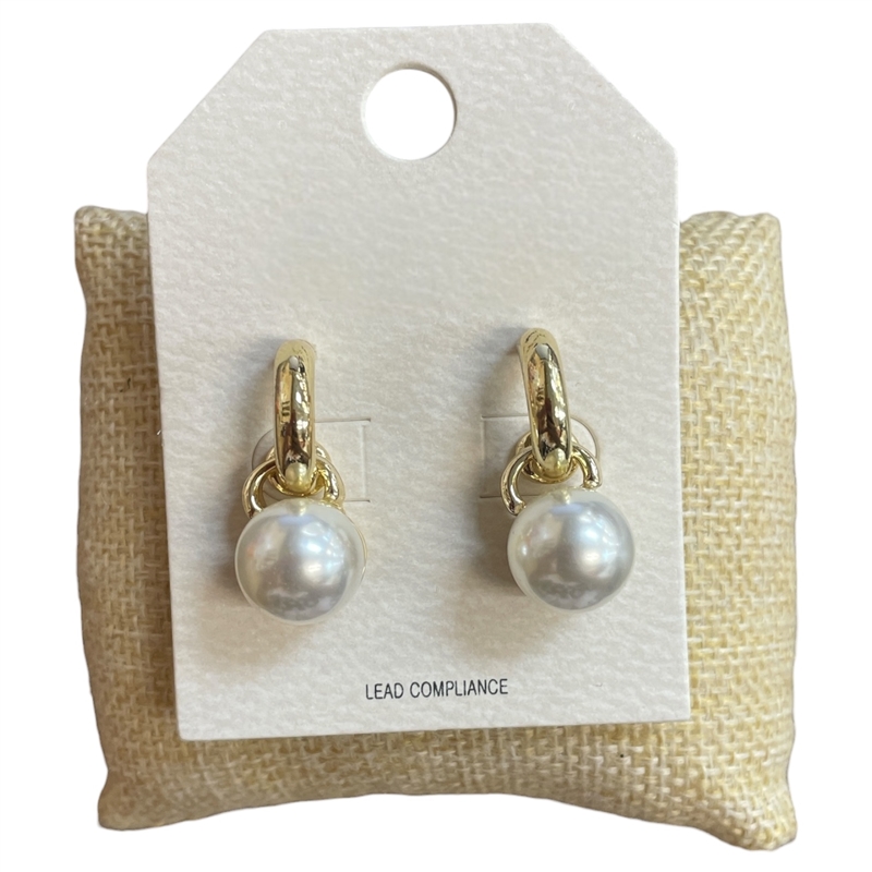 HE4455 PEARL DROP HOOP EARRINGS