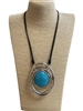HEN2002T  HAMMERED CIRCLE TURQUOISE STONE IN CENTER NECKLACE