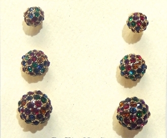 HL39388 RHINESTONE SET OF 3 STUD EARRINGS