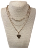 HN4768  MULTI LAYERED  HAMMERED HEART SHORT NECKLACE