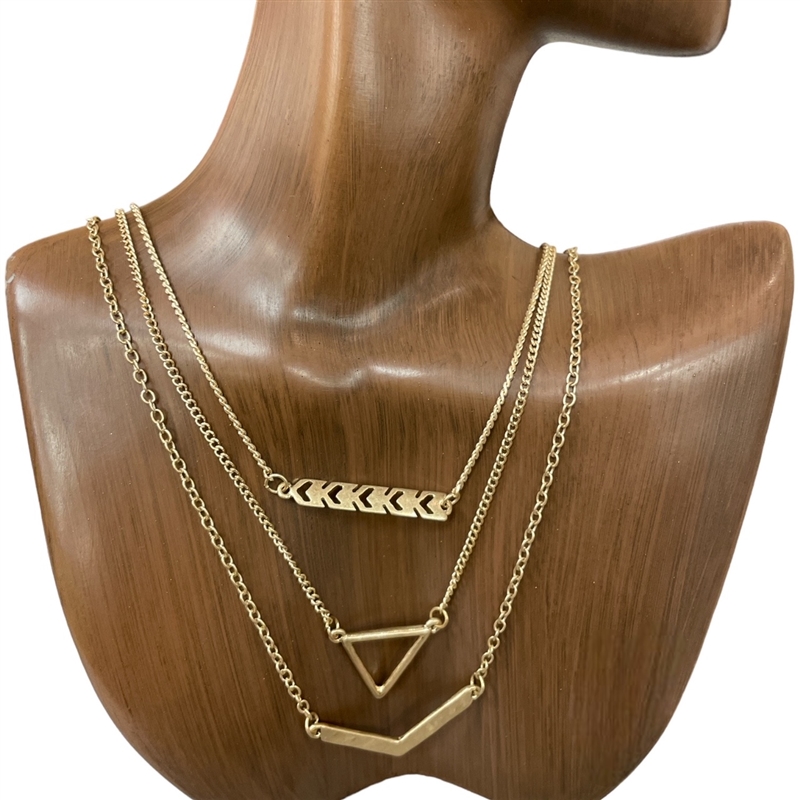 HN4774 HAMMERED ARROW 3 PIECE SHORT NECKLACE SET