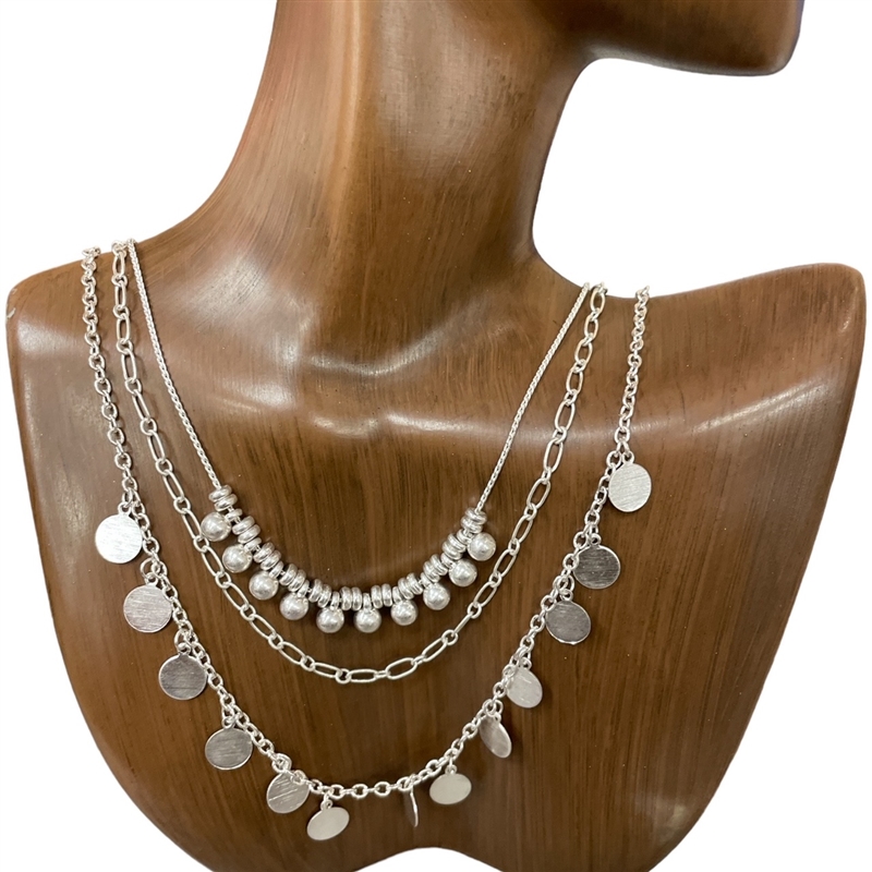 HN4791 HAMMERED SMALL CIRCLE 3 PC SET NECKLACE