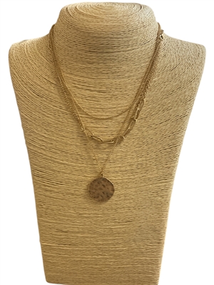 HN4798 3 PC CHAIN LINK HAMMERED CIRCLE NECKLACE