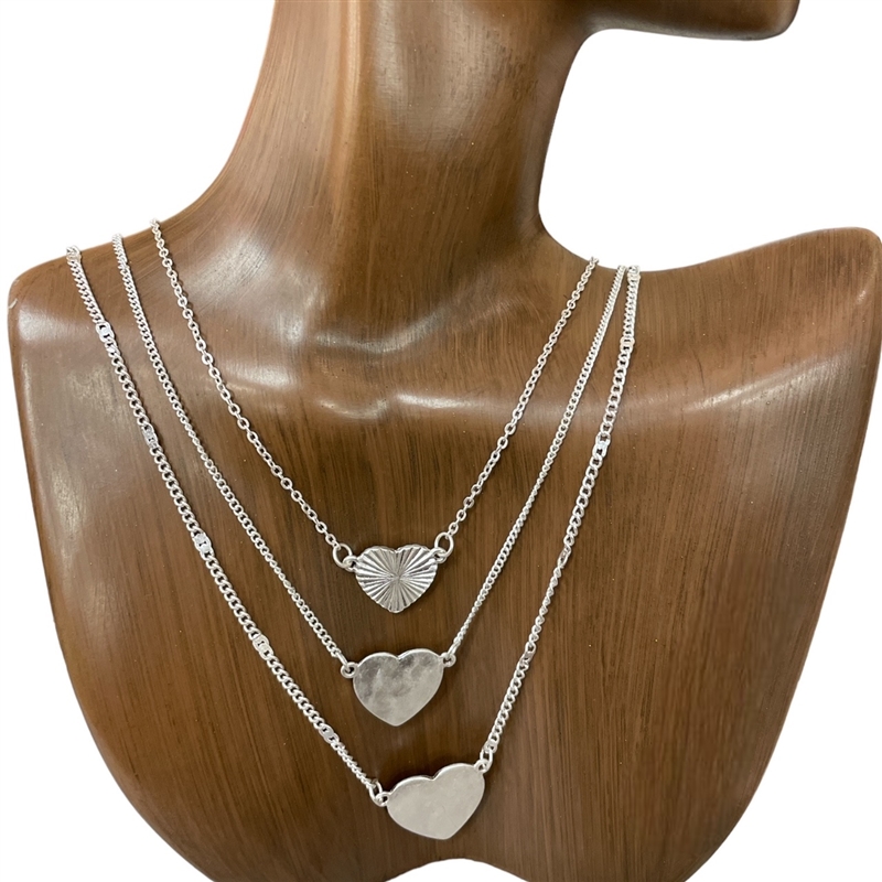 HN4824 HAMMERED HEART 3PC SET NECKLACE