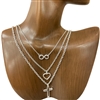 HN4847 HAMMERED  CROSS HEART 3PC SET NECKLACE