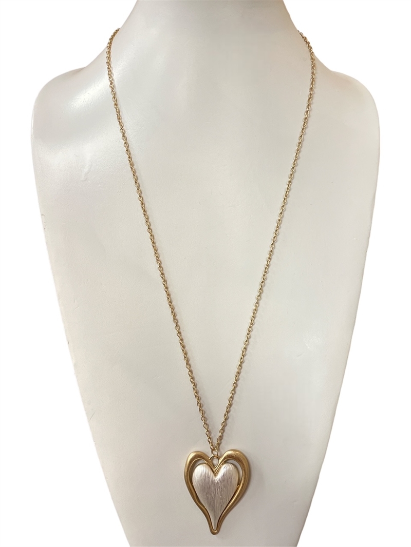 HN4865 HEART MATTE  LONG NECKLACE