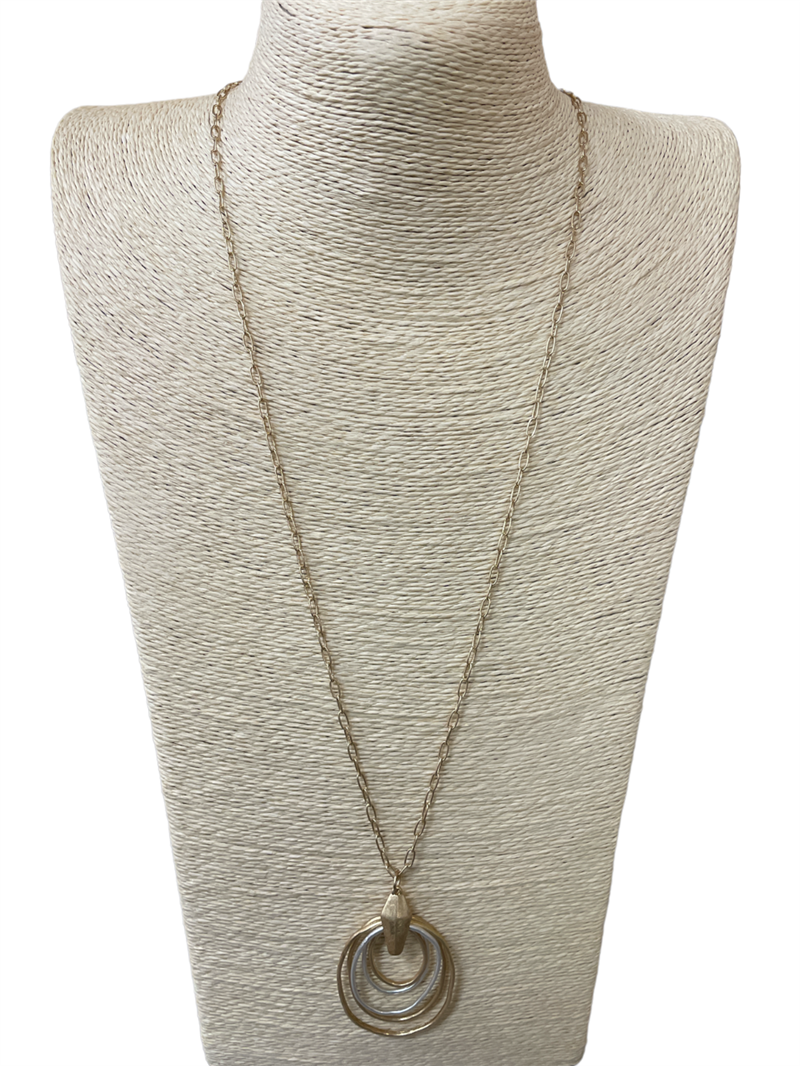 HN4902 MULTI CIRCLE TWO TONE  LONG NECKLACE