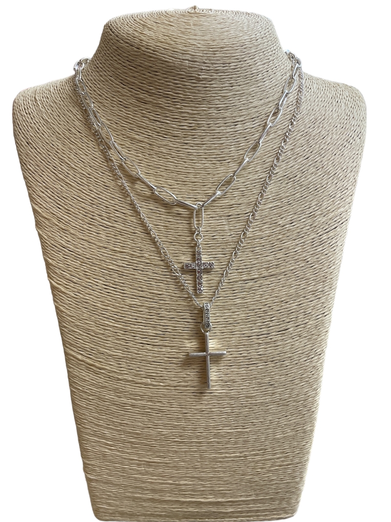 HN4932  MATTE CROSS  2 PCS SET SHORT  NECKLACE