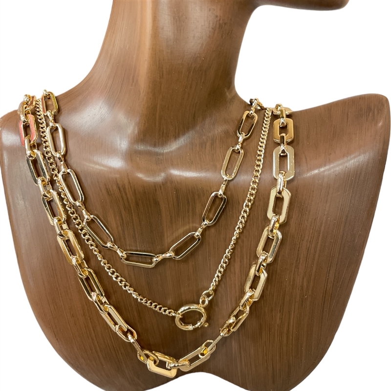 HN4940 MULTI LAYERED CHAIN 3PC SET NECKLACE