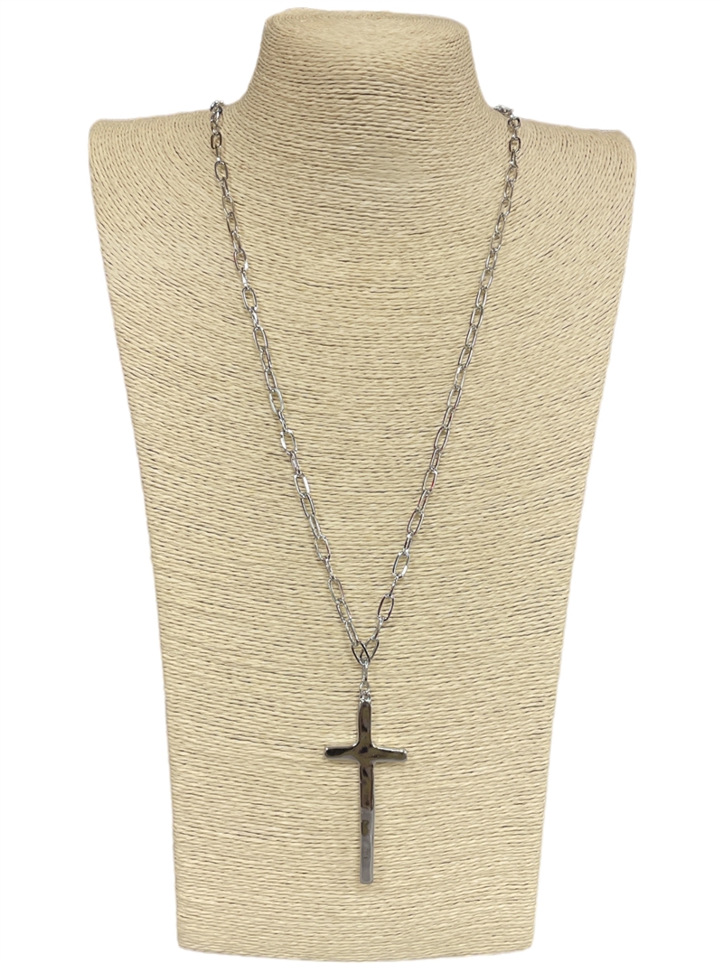 HN5040 HAMMERED CROSS LONG NECKLACE