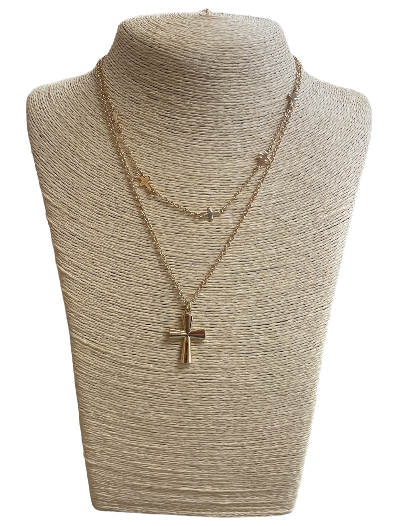 HN5135  DOUBLE CROSS NECKLACE