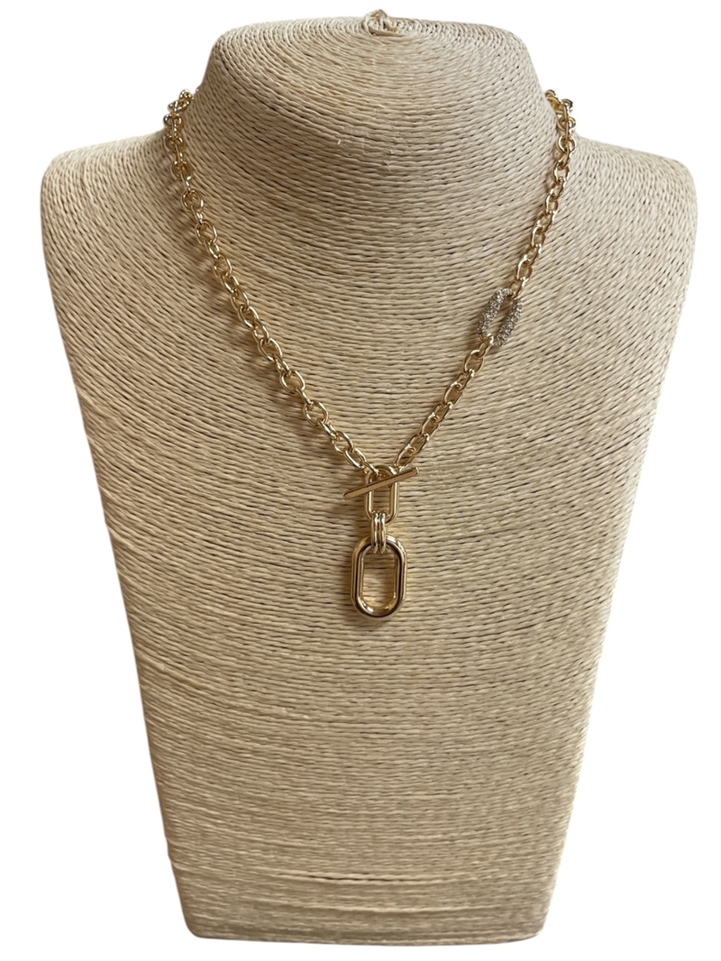 HN5194 OVAL CHARM CHAIN NECKLACE