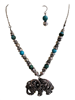 HNE3684 TURQUOISE /ANTIQUE  ELEPHANT SET  NECKLACE