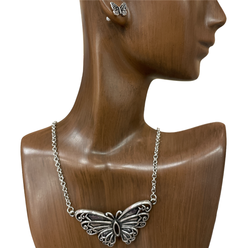 HNE4366  ANTIQUE BUTTERFLY SET NECKLACE