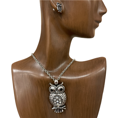 HNE4390  ANTIQUE OWL SET NECKLACE