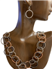 HNE4568-2 MIX TWO TONE CIRCLES SET NECKLACE