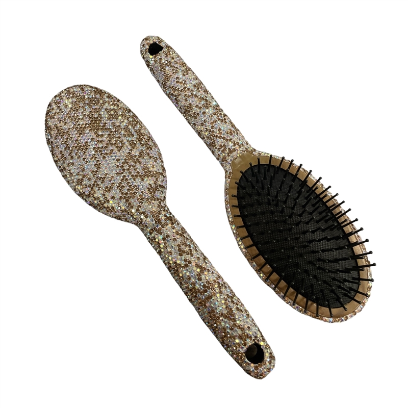 HR400  BROWN MULTI  RHINESTONES HAIR BRUSH