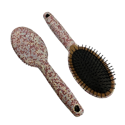 HR400  PINK MULTI RHINESTONES HAIR BRUSH