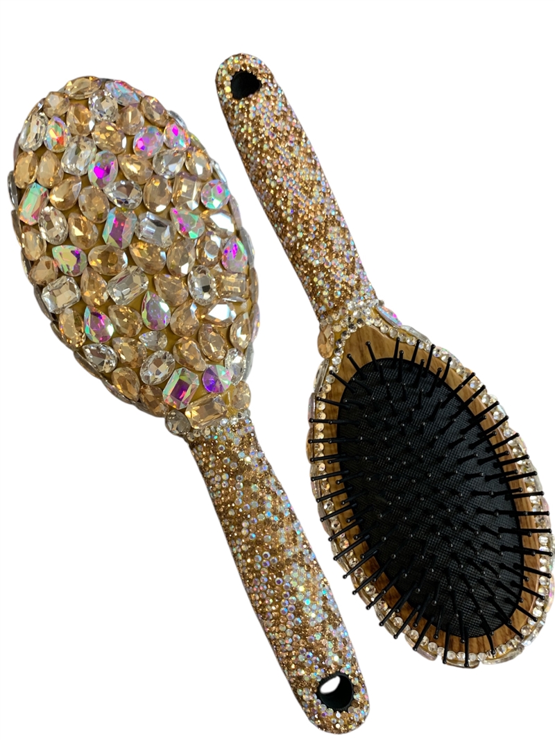 HR402 BROWN HALF SMALL STONE HALF BIG STONE HAIR BRUSH