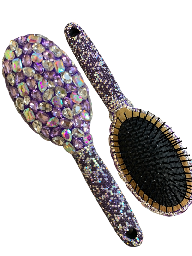 HR404 PURPLE HALF SMALL STONE HALF BIG STONE HAIR BRUSH