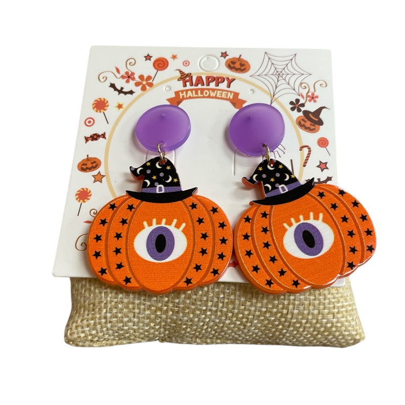 HW1  ACRYLIC PURPLE &  ORANGE PUMPKIN EARRINGS