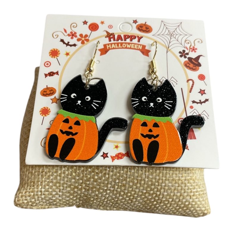 HW11   ACRYLIC BLACK CAT EARRINGS