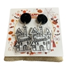 HW13  ACRYLIC WHITE HAUNTED HOUSE EARRINGS