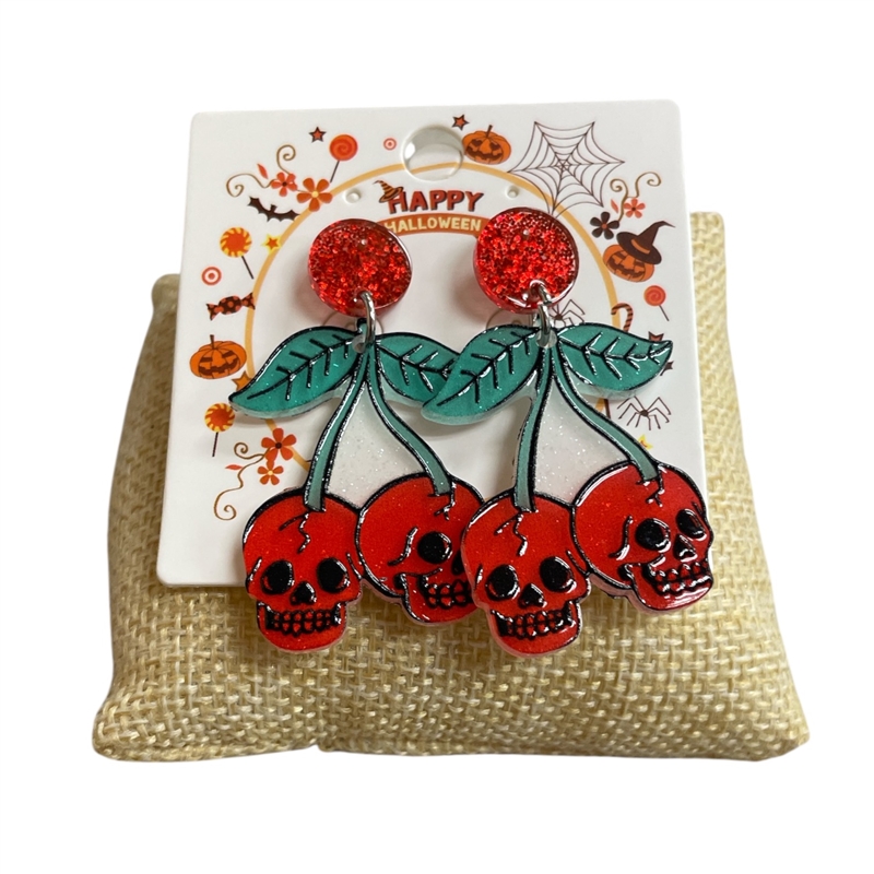 HW15  ACRYLIC CHERRY SKULL  EARRINGS