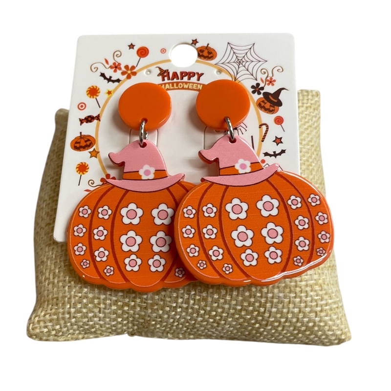 HW17  ACRYLIC FLOWER  PUMPKIN EARRINGS