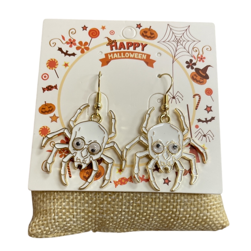 HW19 WHITE SPIDER SKULL EARRINGS