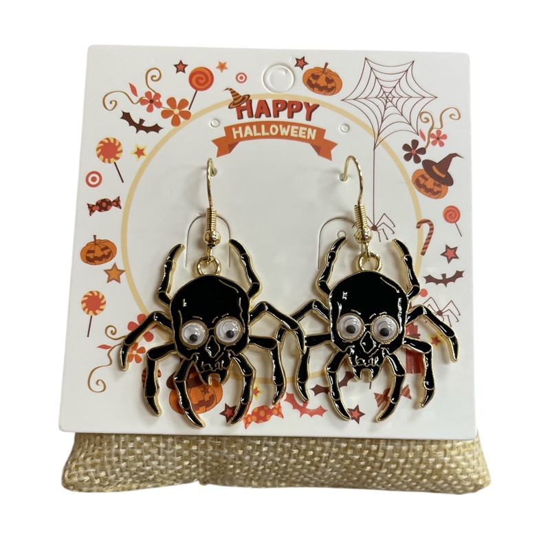 HW20  BLACK  SPIDER SKULL EARRINGS
