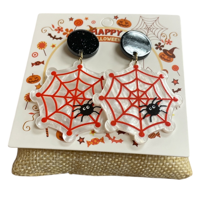 HW21  WHITE ORANGE SPIDER  EARRINGS