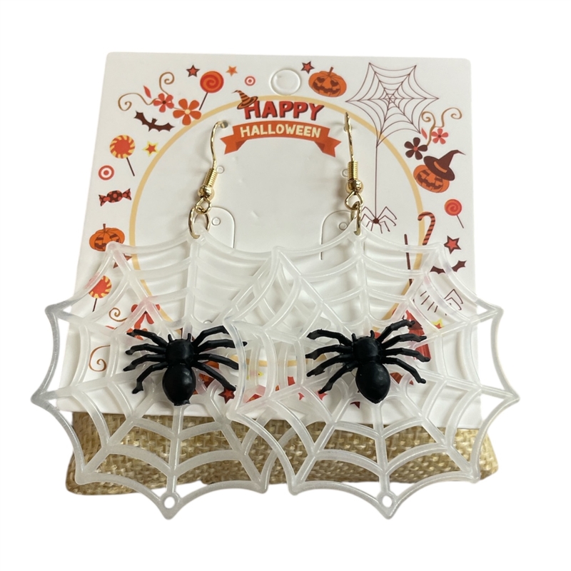 HW22   WHITE & BLACK SPIDER  EARRINGS
