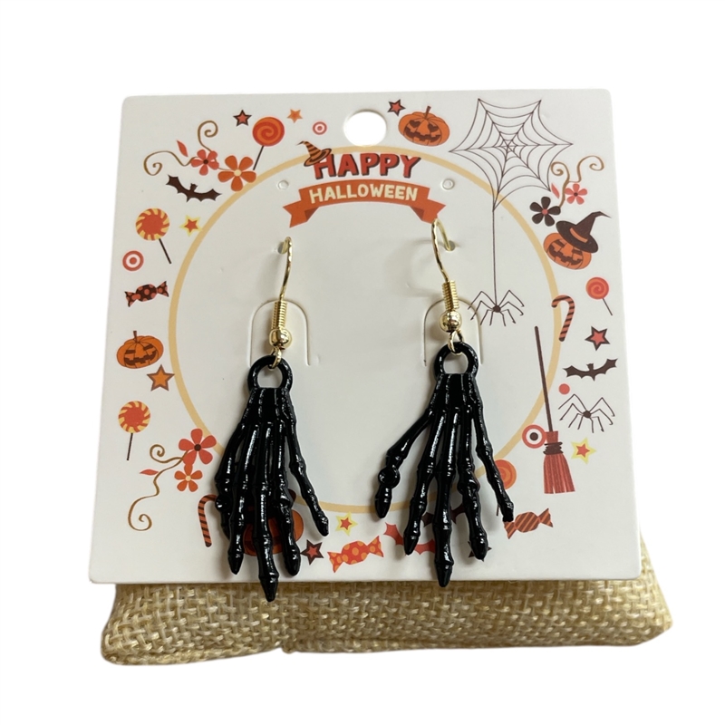 HW24   ACRYLIC BLACK  SKELETON HAND EARRINGS