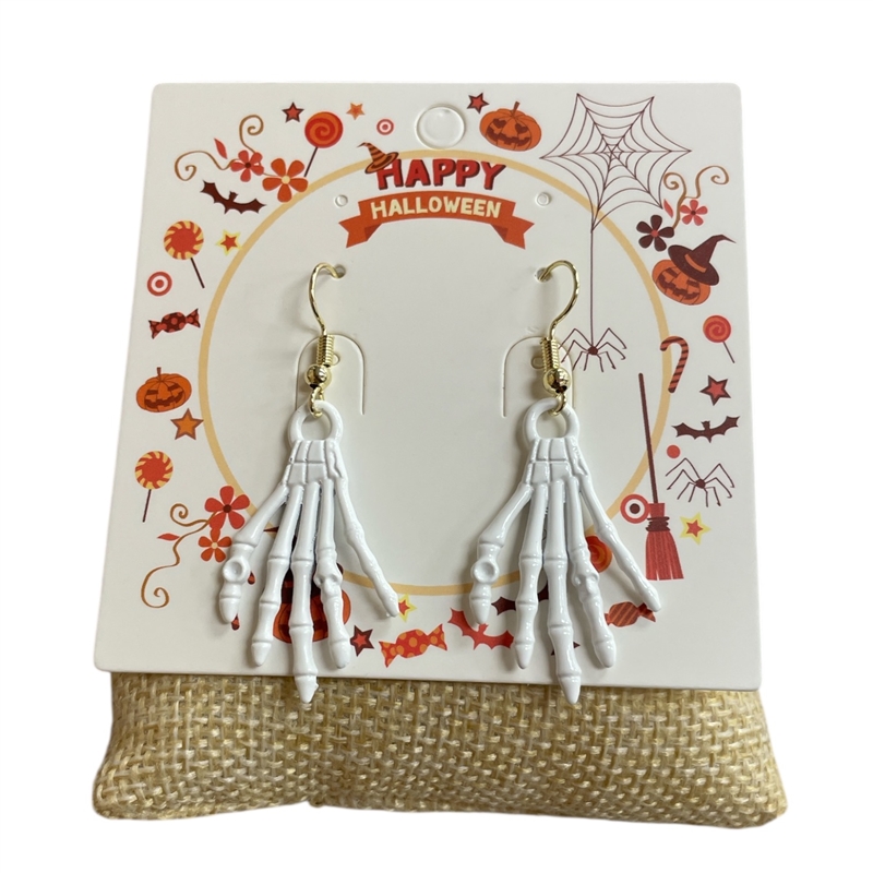 HW25   ACRYLIC WHITE  SKELETON HAND EARRINGS