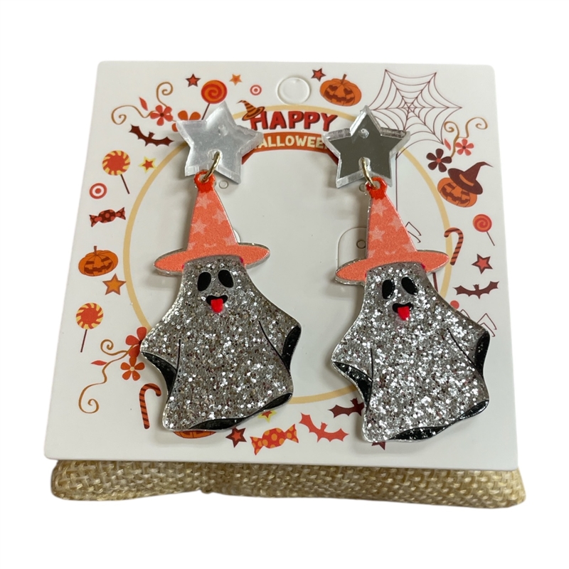 HW3  ACRYLIC SILVER GHOST EARRINGS