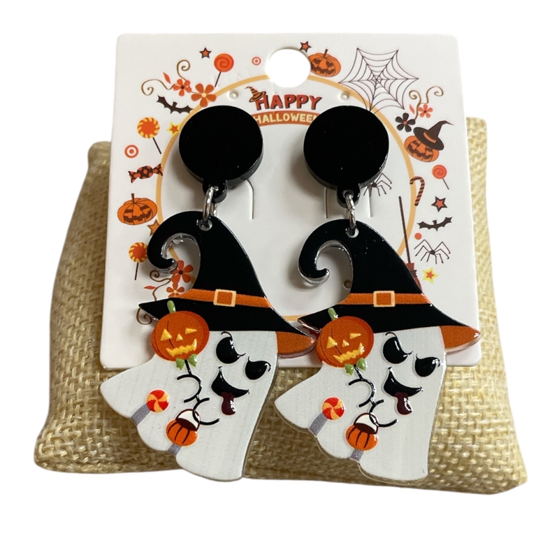 HW39 GHOST  WITH BLACK HAT EARRINGS