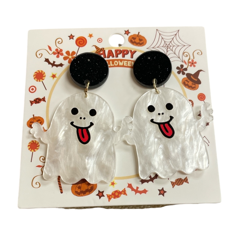 HW4 ACRYLIC WHITE & BLACK  GHOST EARRINGS