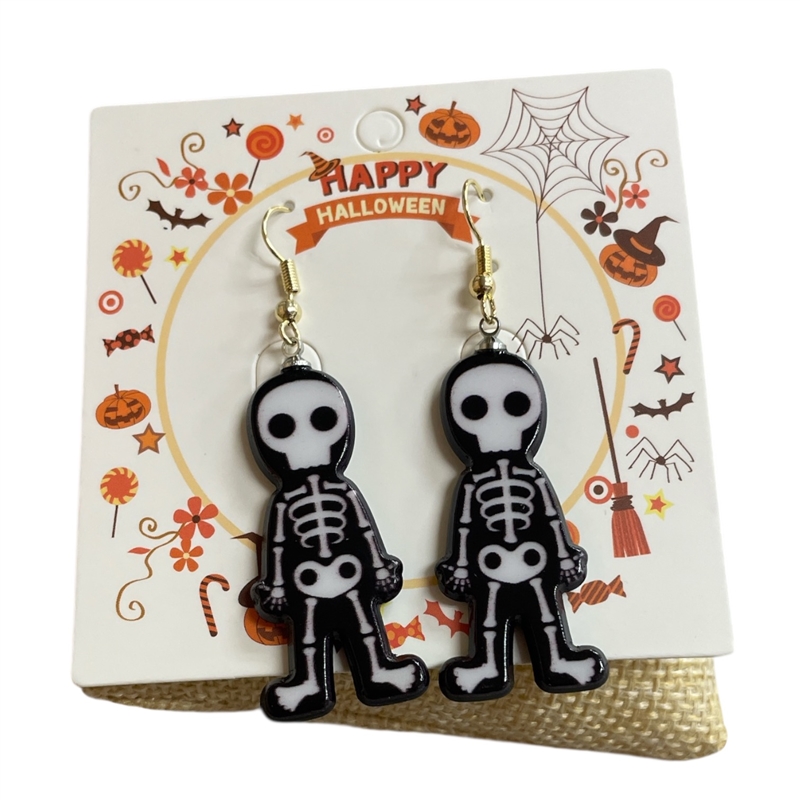 HW40  BLACK & WHITE  SKELETON EARRINGS