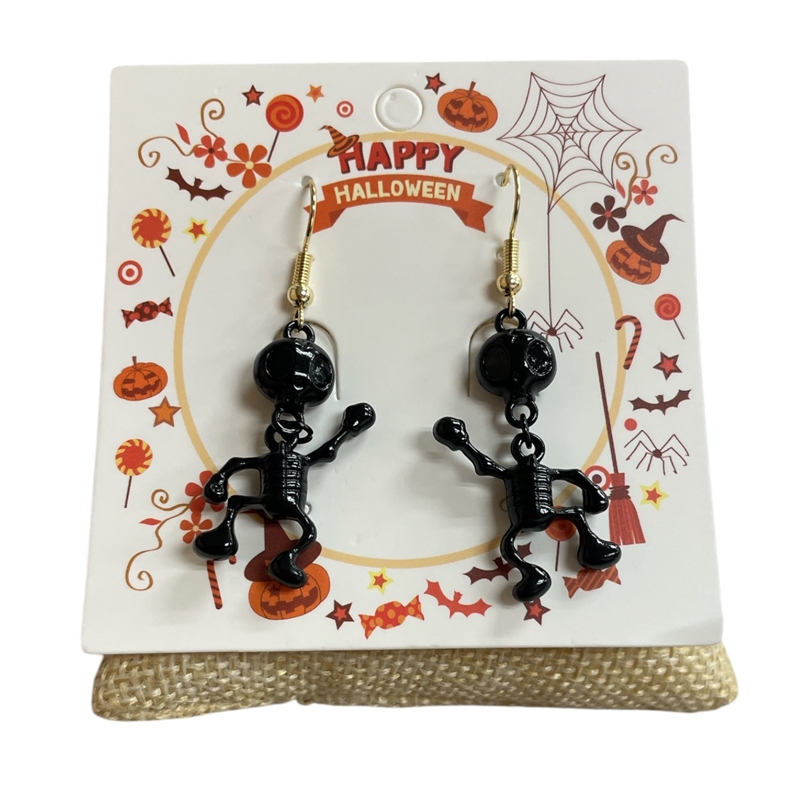HW43  BLACK SKELETON  EARRINGS