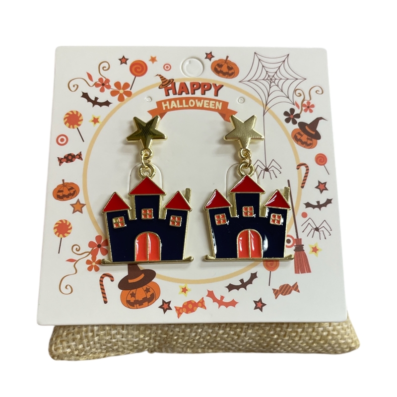 HW45 BLACK  HAUNTED HOUSE EARRINGS
