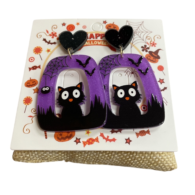 HW5  ACRYLIC PURPLE & BLACK CAT EARRINGS